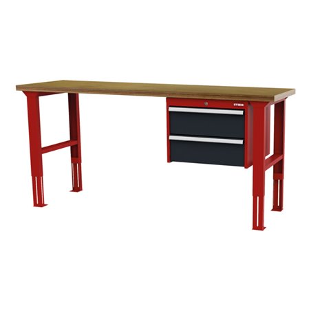STIER Höhenverstellbare Werkbank mit 2x200 mm Schubladen BxTxH 1500x600x760-1060 mm RAL 3020 / RAL 7016