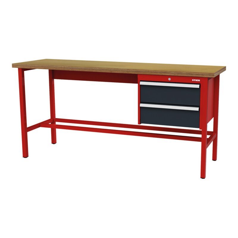 STIER Werkbank mit 2x200 mm Schubladen BxTxH 2000x600x960 mm RAL 3020 / RAL 7016