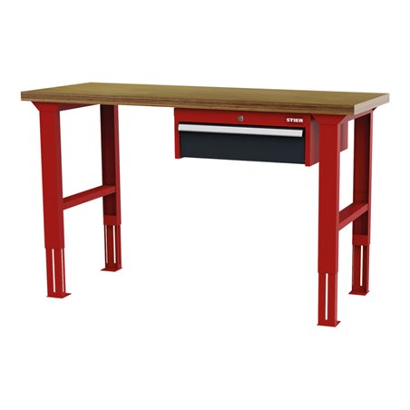 STIER Höhenverstellbare Werkbank mit 1x150 mm Schublade BxTxH 1500x600x760-1060 mm RAL 3020 / RAL 7016