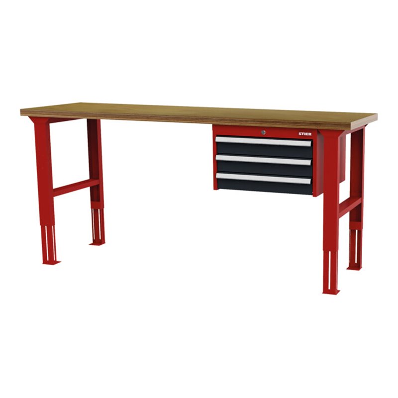 STIER Höhenverstellbare Werkbank mit 3x100 mm Schubladen BxTxH 1500x600x760-1060 mm RAL 3020 / RAL 7016