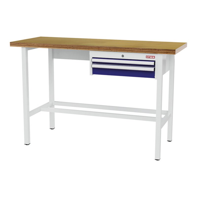 STIER Werkbank mit 1x50, 1x100 mm Schubladen BxTxH 1500x600x960 mm RAL 3020 / RAL 7016