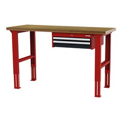 STIER Höhenverstellbare Werkbank mit 1x50, 1x100 mm Schubladen BxTxH 1500x600x760-1060 mm RAL 3020 / RAL 7016