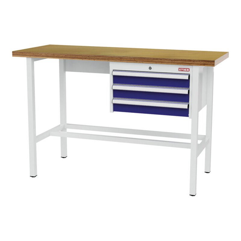 STIER Werkbank mit 3x100 mm Schubladen BxTxH 1500x600x960 mm RAL 7035 / RAL 5010