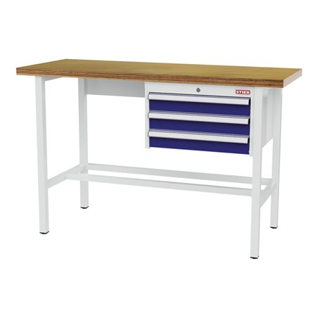 STIER Werkbank mit 3x100 mm Schubladen BxTxH 1500x600x960 mm RAL 7035 / RAL 5010