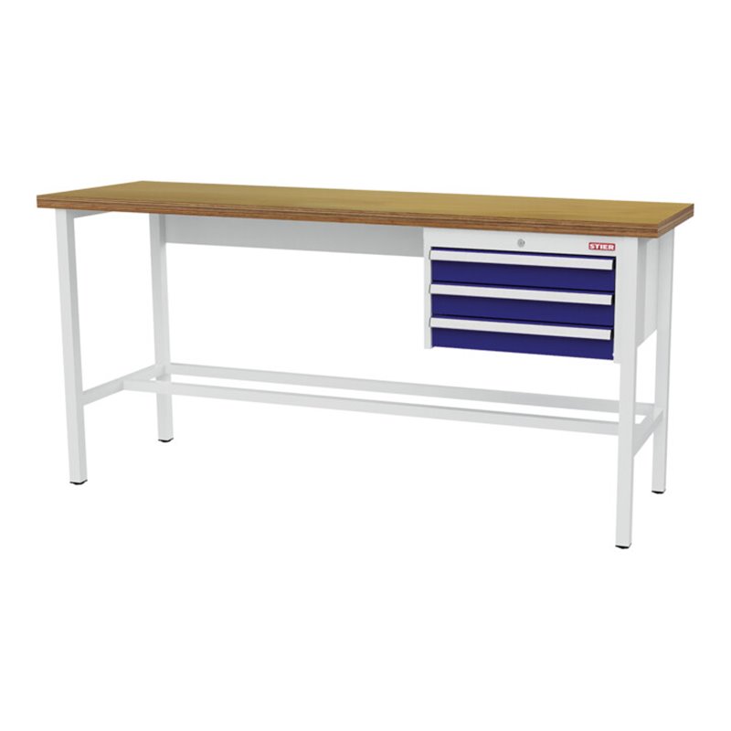 STIER Werkbank mit 3x100 mm Schubladen BxTxH 2000x600x960 mm RAL 7035 / RAL 5010