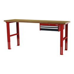 STIER Höhenverstellbare Werkbank mit 1x50, 1x100 mm Schubladen BxTxH 2000x600x760-1060 mm RAL 3020 / RAL 7016