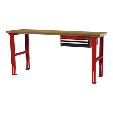 STIER Höhenverstellbare Werkbank mit 1x50, 1x100 mm Schubladen BxTxH 2000x600x760-1060 mm RAL 3020 / RAL 7016