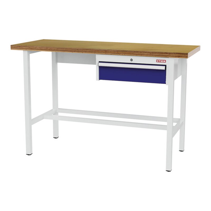 STIER Werkbank mit 1x150 mm Schublade BxTxH 1500x600x960 mm RAL 3020 / RAL 7016