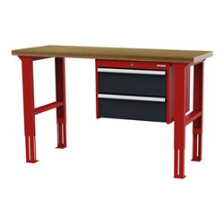 STIER Höhenverstellbare Werkbank mit 2x200 mm Schubladen BxTxH 1500x600x760-1060 mm RAL 3020 / RAL 7016