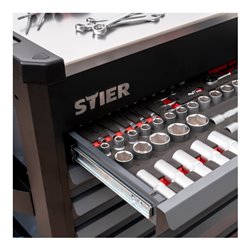 STIER Werkstattwagen Premium mit Edelstahl-Arbeitsfläche bestückt 223-teilig