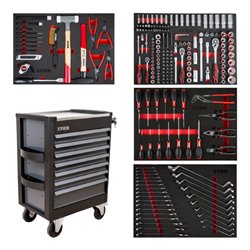 STIER Werkstattwagen Premium mit Edelstahl-Arbeitsfläche bestückt 241-teilig