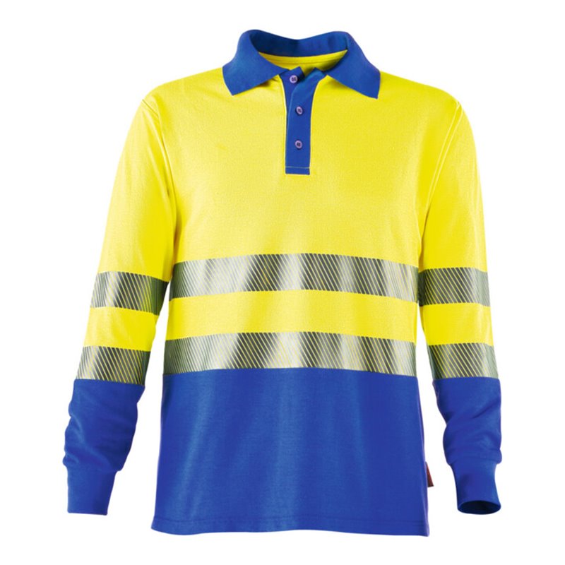 Rofa Multinorm-Poloshirt Langarm, gelb / kornblau, Unisex-Größe: L