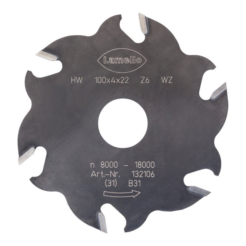 Lamello Nutfräser, HW, 100 x 4 mm, Z6 Wechselzahn (3+3) für Lamello Classic