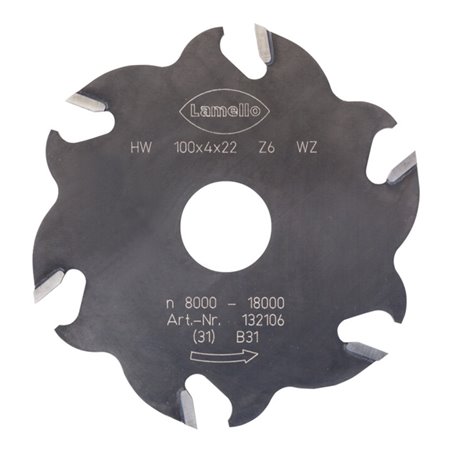 Lamello Nutfräser, HW, 100 x 4 mm, Z6 Wechselzahn (3+3) für Lamello Classic