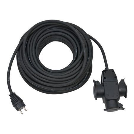 Baustellen-Verlängerungskabel 25m H07RN-F3G1,5 schwarz mit 3-fach Gummikupplung IP44