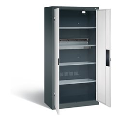C+P Akku-Ladeschrank für 5 E-Werkzeuge, H1950xB930xT500mm, Lichtgrau/Anthrazitgrau