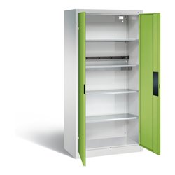 C+P Akku-Ladeschrank für 5 E-Werkzeuge, H1950xB930xT500mm, Viridingrün/Lichtgrau