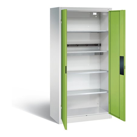 C+P Akku-Ladeschrank für 5 E-Werkzeuge, H1950xB930xT500mm, Viridingrün/Lichtgrau