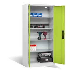 C+P Akku-Ladeschrank für 5 E-Werkzeuge, H1950xB930xT500mm, Viridingrün/Lichtgrau