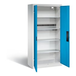 C+P Akku-Ladeschrank für 5 E-Werkzeuge, H1950xB930xT500mm, Lichtblau/Lichtgrau