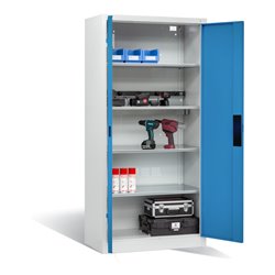 C+P Akku-Ladeschrank für 5 E-Werkzeuge, H1950xB930xT500mm, Lichtblau/Lichtgrau