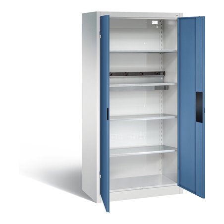 C+P Akku-Ladeschrank für 5 E-Werkzeuge, H1950xB930xT500mm, Fernblau/Lichtgrau