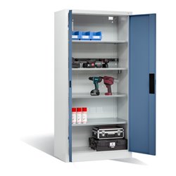 C+P Akku-Ladeschrank für 5 E-Werkzeuge, H1950xB930xT500mm, Fernblau/Lichtgrau