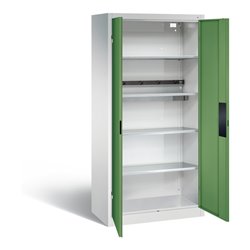 C+P Akku-Ladeschrank für 5 E-Werkzeuge, H1950xB930xT500mm, Resedagrün/Lichtgrau