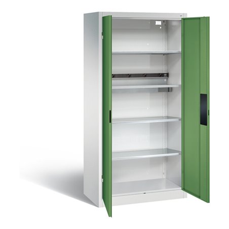 C+P Akku-Ladeschrank für 5 E-Werkzeuge, H1950xB930xT500mm, Resedagrün/Lichtgrau