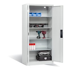 C+P Akku-Ladeschrank für 5 E-Werkzeuge, H1950xB930xT500mm, Lichtgrau