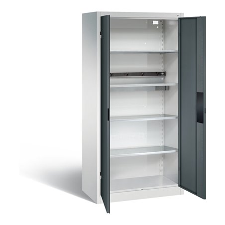 C+P Akku-Ladeschrank für 5 E-Werkzeuge, H1950xB930xT500mm, Anthrazitgrau/Lichtgrau