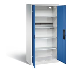C+P Akku-Ladeschrank für 5 E-Werkzeuge, H1950xB930xT500mm, Enzianblau/Lichtgrau