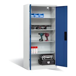 C+P Akku-Ladeschrank für 5 E-Werkzeuge, H1950xB930xT500mm, Enzianblau/Lichtgrau