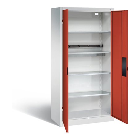 C+P Akku-Ladeschrank für 5 E-Werkzeuge, H1950xB930xT500mm, Feuerrot/Lichtgrau