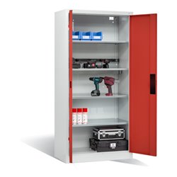 C+P Akku-Ladeschrank für 5 E-Werkzeuge, H1950xB930xT500mm, Feuerrot/Lichtgrau
