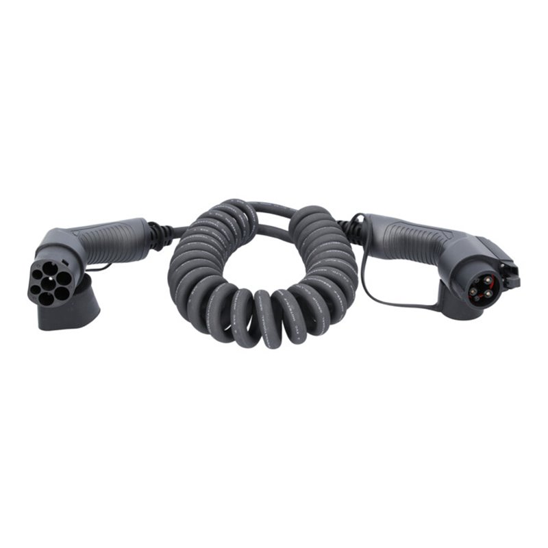 KS Tools efuturo Spiralladekabel Typ 2 auf Typ 1 Stecker, 1 Phase, bis zu 7,4 kW, 32 A, 230 V, Mode 3, 5 Meter