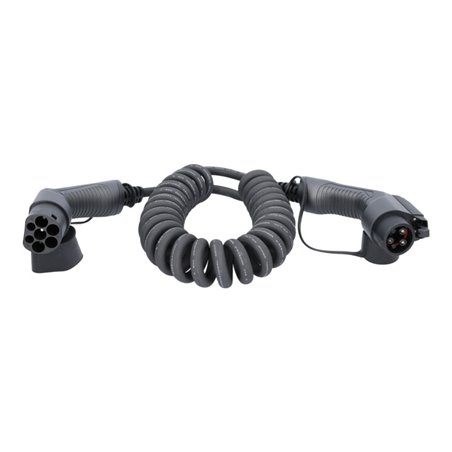 KS Tools efuturo Spiralladekabel Typ 2 auf Typ 1 Stecker, 1 Phase, bis zu 7,4 kW, 32 A, 230 V, Mode 3, 5 Meter