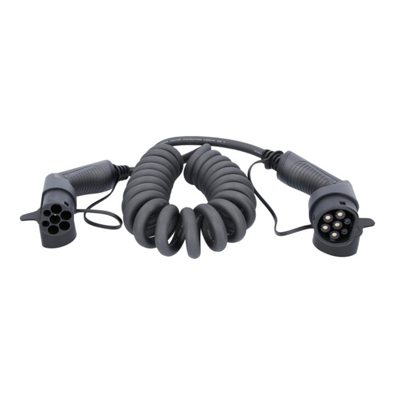 KS Tools efuturo Spiralladekabel Typ 2 auf Typ 2 Stecker, 3 Phasen, bis zu 22 kW, 32 A, 400 V, Mode 3, 5 Meter