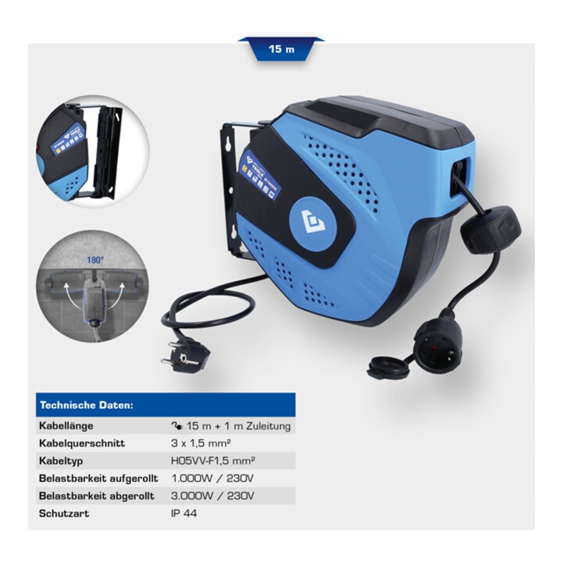 Brilliant Tools Automatischer Kabelaufroller, 15 + 1 m