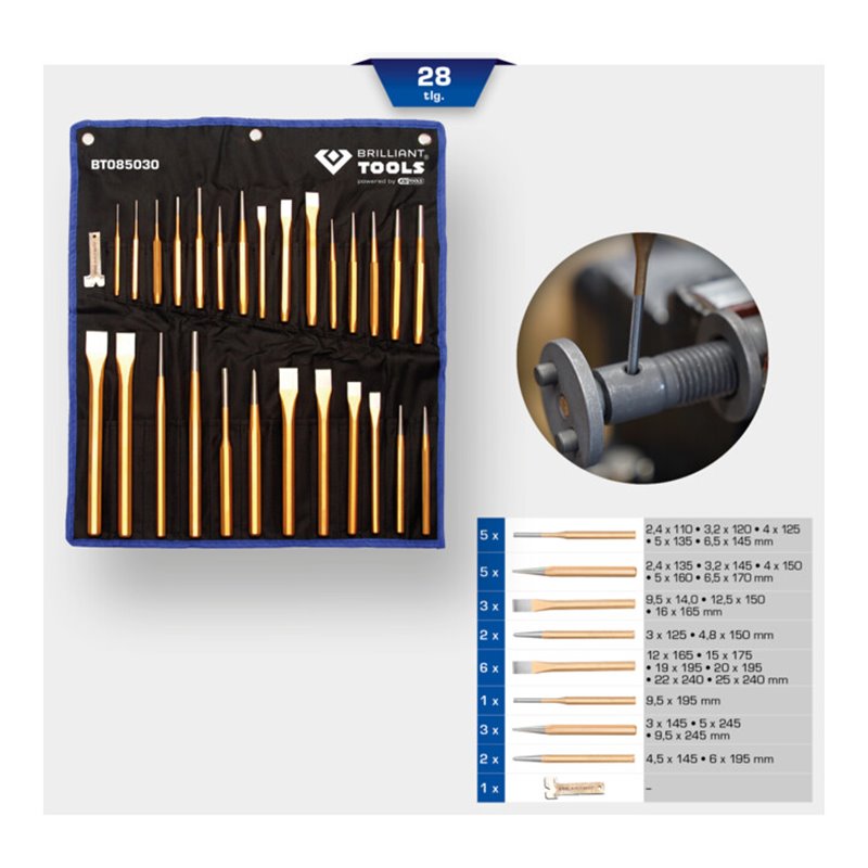 Brilliant Tools Meißel und Durchtreiber-Satz, 28-tlg