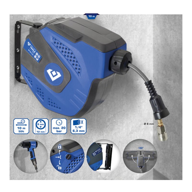 Brilliant Tools Automatischer Druckluftschlauch-Aufroller, Durchmesser 8 mm x 10 m