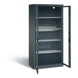 C+P Akku-Ladeschrank für 5 E-Werkzeuge, Sichtfenster, H1950xB930xT500mm, Anthrazitgrau