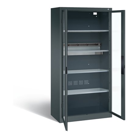 C+P Akku-Ladeschrank für 5 E-Werkzeuge, Sichtfenster, H1950xB930xT500mm, Anthrazitgrau