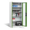 C+P Akku-Ladeschrank für 5 E-Werkzeuge, Sichtfenster, H1950xB930xT500mm, Resedagrün/Lichtgrau
