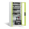 C+P Akku-Ladeschrank für 15 E-Werkzeuge, Sichtfenster, H1950xB930xT500mm, Viridingrün/Lichtgrau
