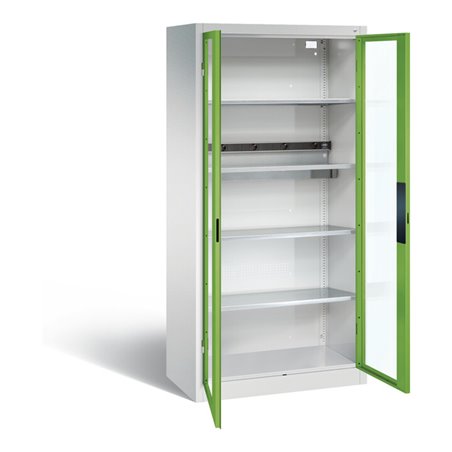 C+P Akku-Ladeschrank für 5 E-Werkzeuge, Sichtfenster, H1950xB930xT500mm, Viridingrün/Lichtgrau