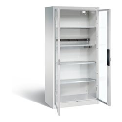 C+P Akku Ladeschrank für 5 E-Werkzeuge, Sichtfenster, H1950xB930xT500mm, Lichtgrau