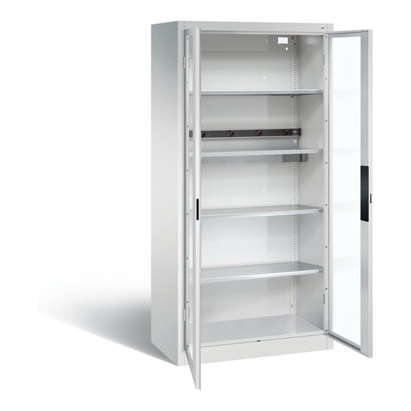 C+P Akku Ladeschrank für 5 E-Werkzeuge, Sichtfenster, H1950xB930xT500mm, Lichtgrau