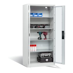 C+P Akku Ladeschrank für 5 E-Werkzeuge, Sichtfenster, H1950xB930xT500mm, Lichtgrau