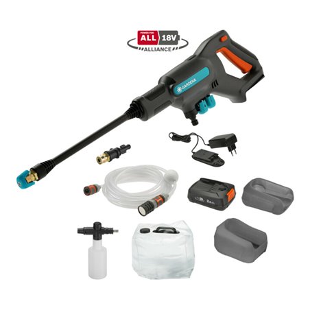 GARDENA Akku-Mitteldruckreiniger AquaClean 24/18V P4A Premium Ready-To-Use Set